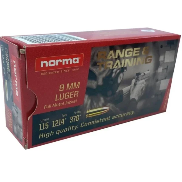Norma Ammunition Norma Range and Training Handgun Ammunition 9mm Luger 115gr FMJ 1214 fps 50/ct