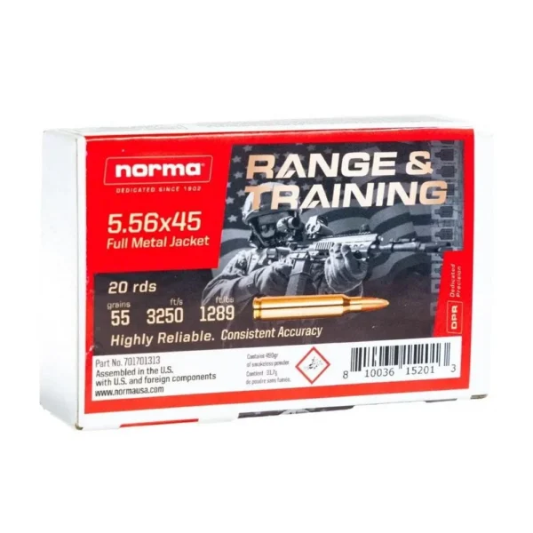 Norma Ammunition Norma Range & Training Rifle Ammunition 5.56X45 NATO 55gr FMJ 3250 fps 20/rd