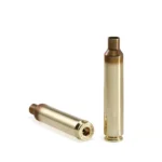 Peterson Unprimed Rifle Brass 6.5 Weatherby RPM, two gold-tone cases, side and base views