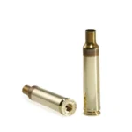 Peterson Unprimed Rifle Brass 7mm Weatherby, two brass cases shown upright and on side