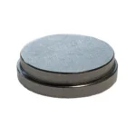 Area419 Zero Press Bullet Seating Plate, round silver metal plate in angled top view