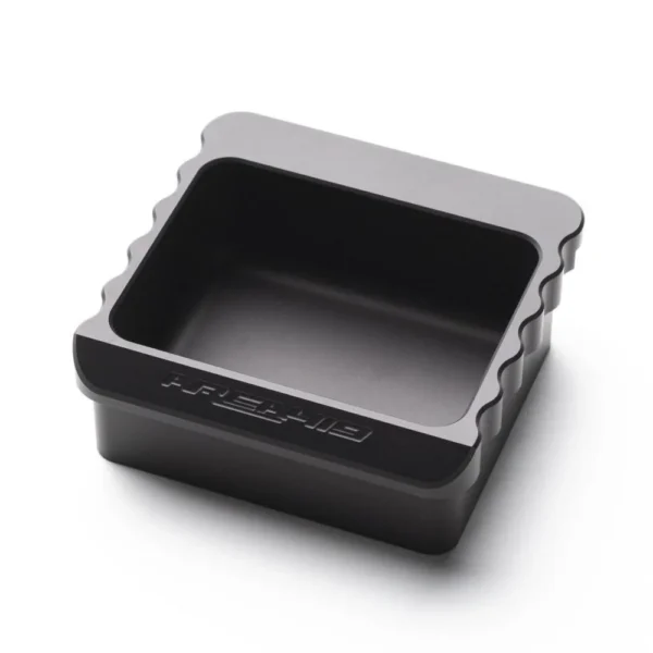 Area419 Area 419 Zero Bullet Tray, black square tray with silver scalloped rim, top view