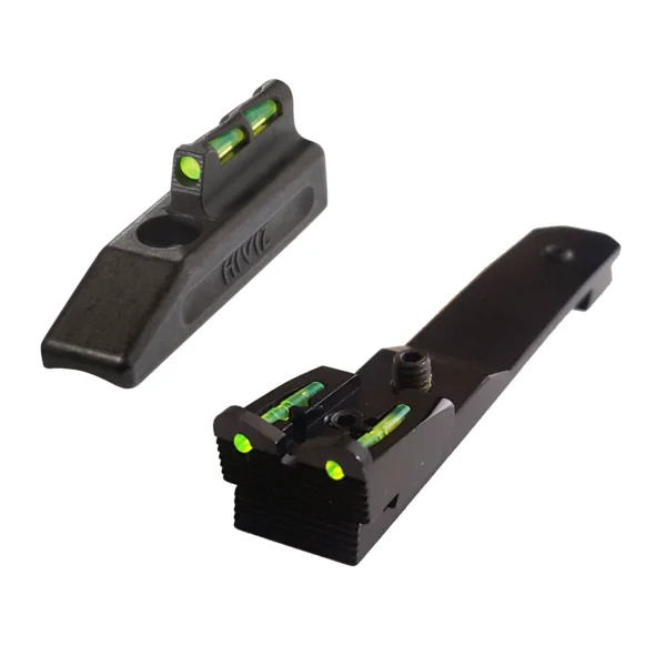 North Pass Ltd. Hiviz Henry front sight, black with green fiber-optic inserts, two angled views