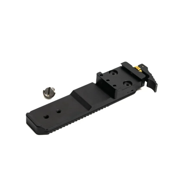 Area419 Area 419 Arcalock Arm with QD Clamp in black, angled top view with mounting hardware