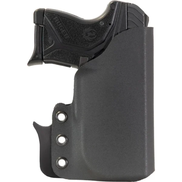 Mission First Tactical Ruger LCP II pocket holster in black, side view holding a pistol