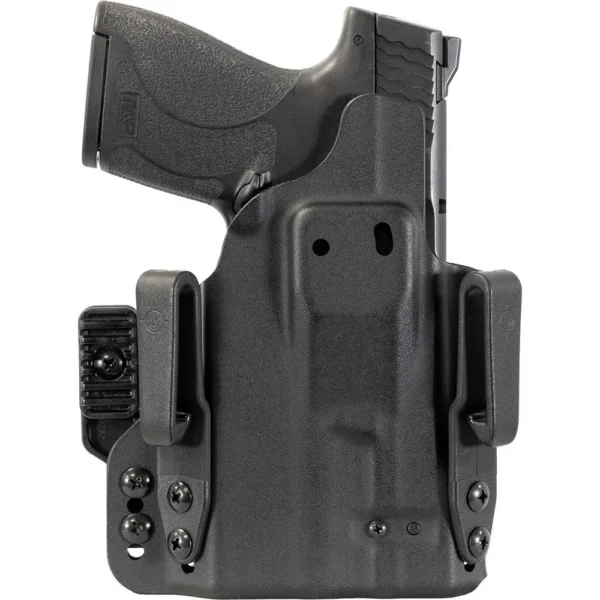 Mission First Tactical Pro Series IWB S&W Shield holster, black front view with belt clips