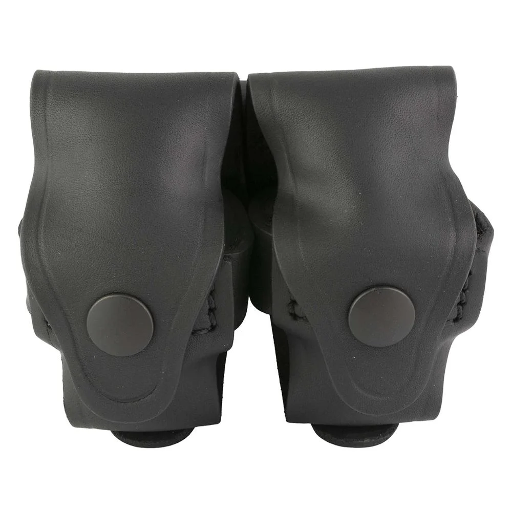 primary-42480 1791 Revolver Speed Loader Double Carrier, black front view with two snap-flap pouches