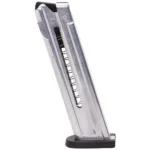 American Tactical Inc-ATI ATI GSG Firefly magazine, angled side view with silver body and black base