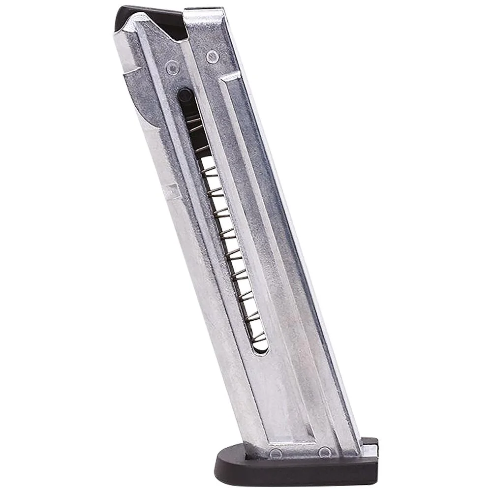 primary-42482 American Tactical Inc-ATI ATI GSG Firefly magazine, angled side view with silver body and black base