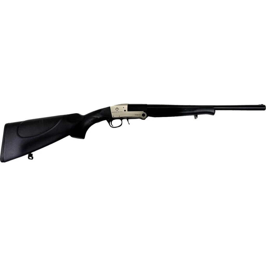 primary-42488 American Tactical Inc-ATI ATI Nomad G3, black shotgun side view with short barrel and silver receiver