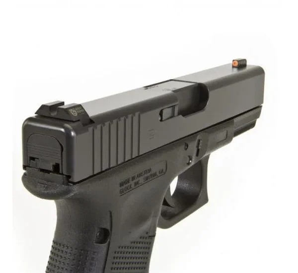 Night Fision Perfect Dot Off Student Gun Accur8 NS Set, rear-left view installed on black pistol