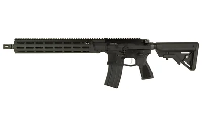 Maxim MDX 516 black rifle, right-side view with long handguard, magazine and adjustable stock