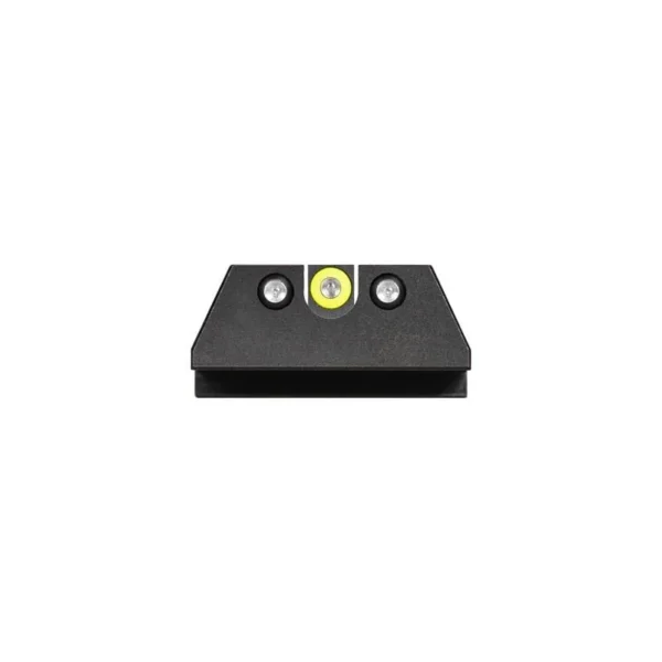 Night Fision Night Sight Set with black U-notch rear sight and yellow center dot, rear view