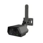 Tactacam Defend Security Camera, black front view with antenna and mounting bracket