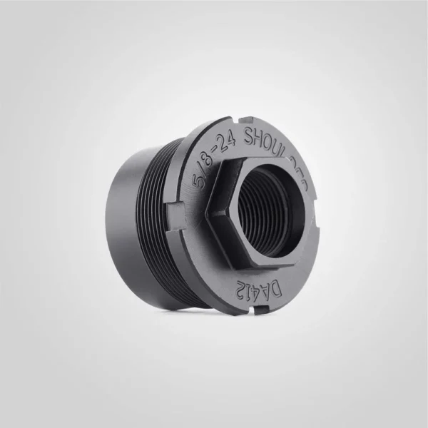 Dead Air P-Series Fixed mount M18x1, gray angled front view with threaded center and hexagonal recess
