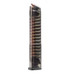 Elite Tactical Systems Carbon Smoke Gen 2 magazine, front view showing cartridges and orange follower
