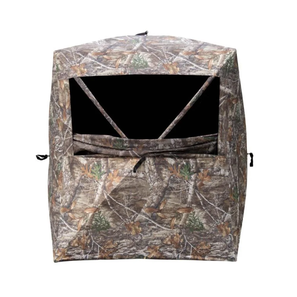 primary-42554 Rhino R102 2 Person Ground Blind in Realtree Edge camouflage, front view with open window