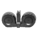 KCI USA Drum Rifle Magazine, black front view with twin drums and central feed tower