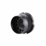 Dead Air P-Series Fixed Mount M13.5x1LH, black threaded cylindrical mount in angled front view