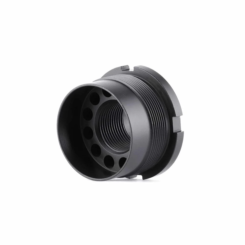primary-42633 Dead Air P-Series Fixed Mount M13.5x1LH, black threaded cylindrical mount in angled front view