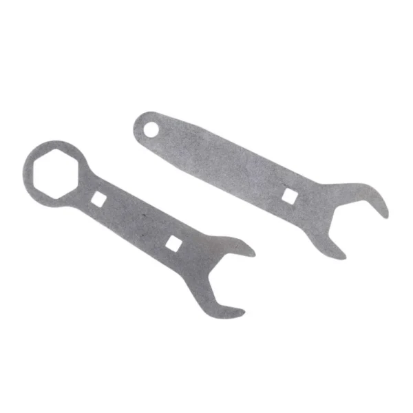 Dead Air Wrench Kit for Odessa 9, two flat silver wrenches with open ends, top view