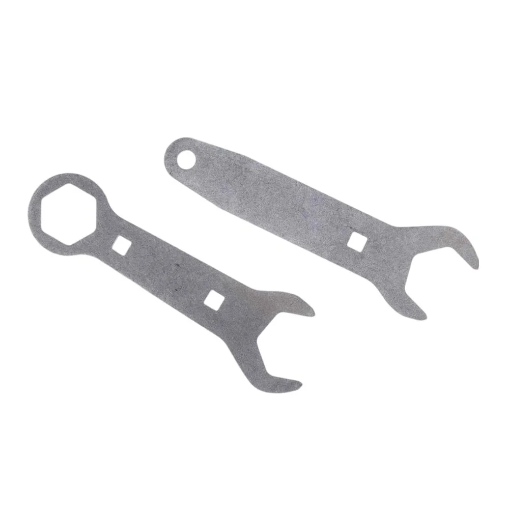 primary-42643 Dead Air Wrench Kit for Odessa 9, two flat silver wrenches with open ends, top view