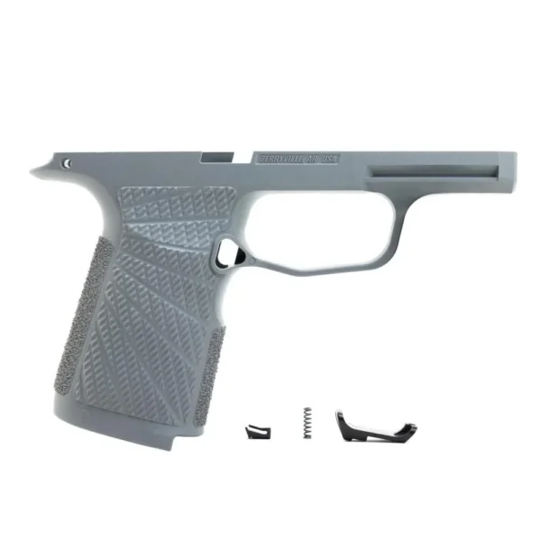 Wilson Combat Grip Module for P365 XL, grey right-side view with textured grip and loose parts