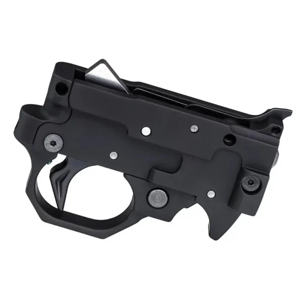 Volquartsen Drop-In Replacement Trigger Group, black side view with trigger and housing