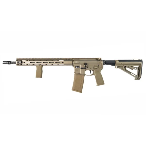 Shadow Systems U526 FDE rifle in left-side view with magazine, handguard and adjustable stock