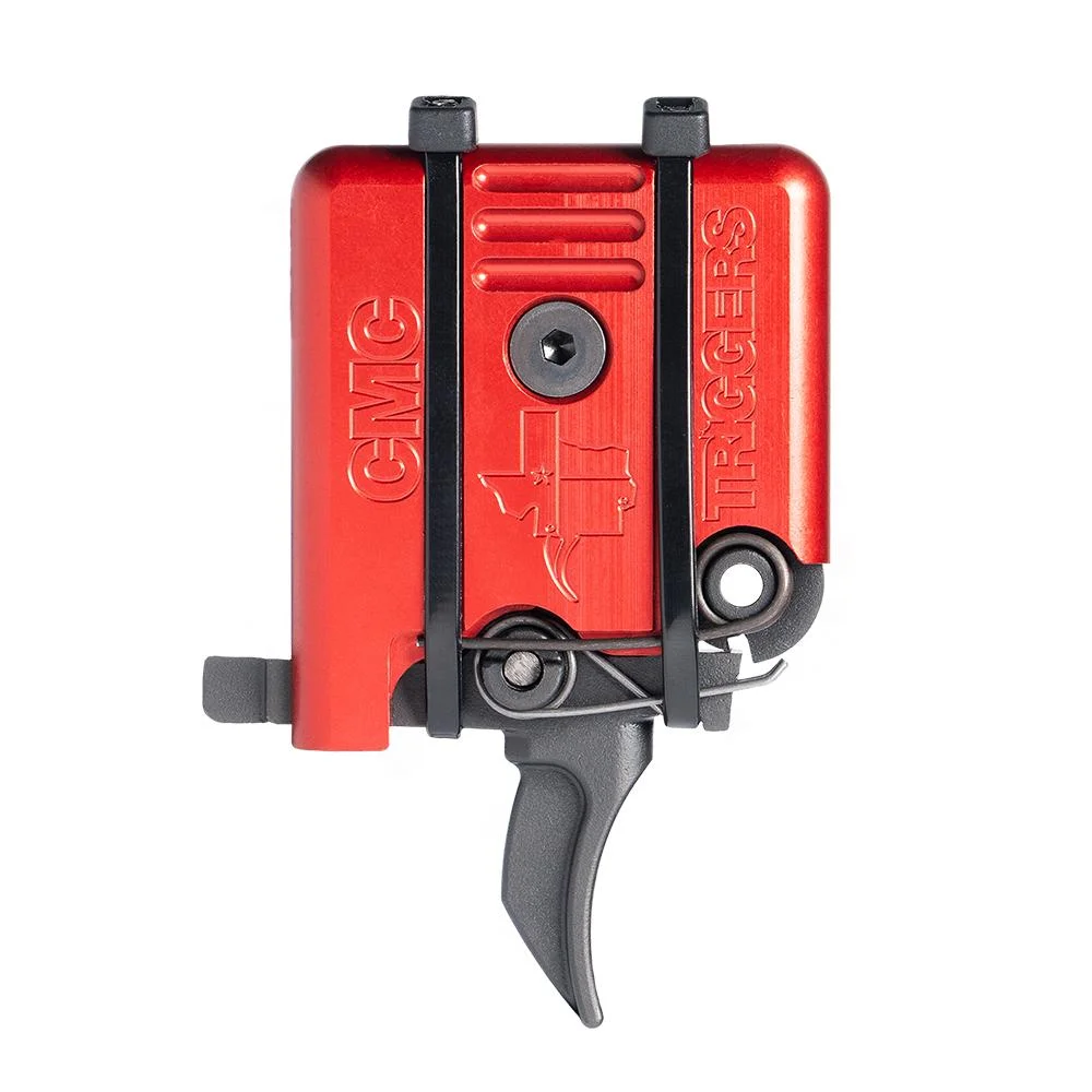 primary-42703 CMC Triggers AR-15/10 Single Stage Component Trigger, red housing with curved black trigger