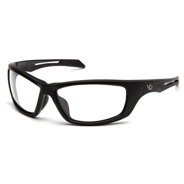 Pyramex Venture Gear Howitzer, black frame with clear lenses in angled front view