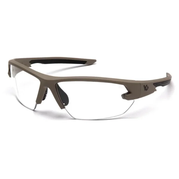 Pyramex Venture Gear Semtex 2.0 Shooting Glasses, tan frame, clear wraparound lens, front view