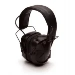 Pyramex Amp Bluetooth Ear Muffs, black over-ear muffs in front angled view