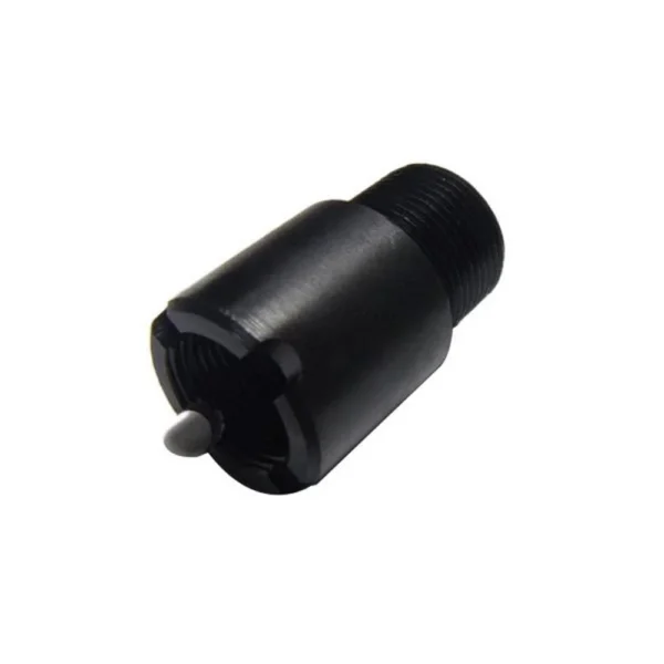 Banish 5893 Thread Adapter for AK Firearms, black adapter in angled view with detent