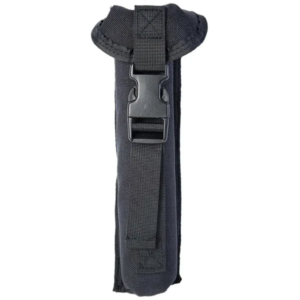 Banish 4966 Suppressor Pouch, black front view with flap, buckle and stitched webbing