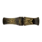 AVIAN Zink Call of Death goose mouth call, side view in black and gold flame pattern