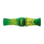 AVIAN Zink Call of Death green goose mouth call with yellow flame graphics, side view
