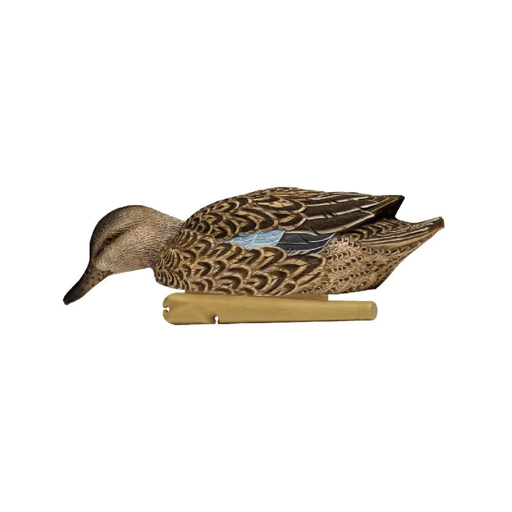primary-42756 Avian-X Topflight Blue Wing Teal Decoys, side view of painted duck decoy with weighted keel