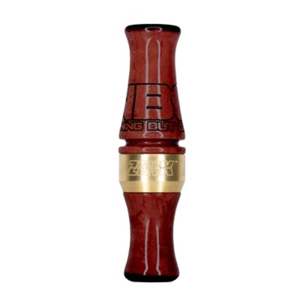 primary-42757 AVIAN Zink Nothing But Green Custom Deluxe Duck Mouth Call, red front view with gold band