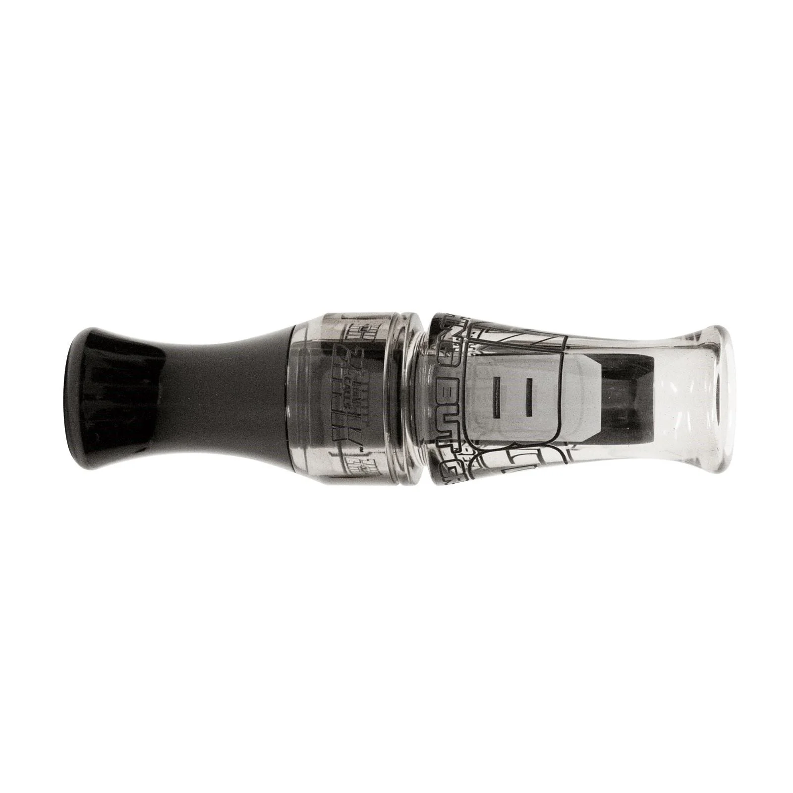 primary-42761 AVIAN Zink NBG Nothing But Green Duck Call Gunsmoke, side view with clear barrel and black tip