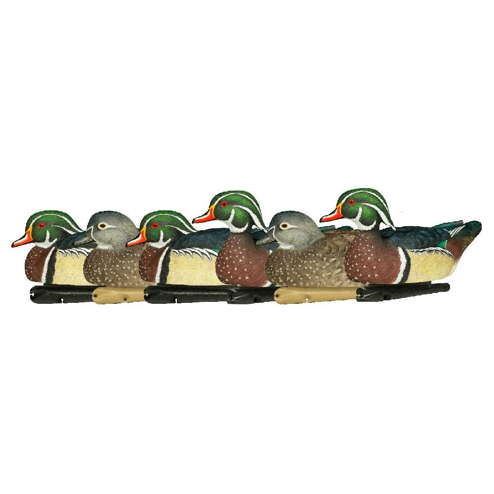 primary-42783 Avian-X Topflight Wood Ducks six painted duck decoys arranged in side view
