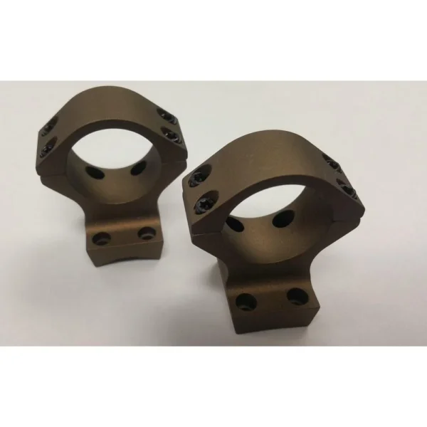 Talley Browning X-Bolt Scope Mounts, two smoked bronze rings shown from front and side