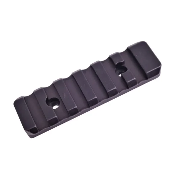Talley Micro Dot Picatinny Rail, black angled top view with mounting slots and holes