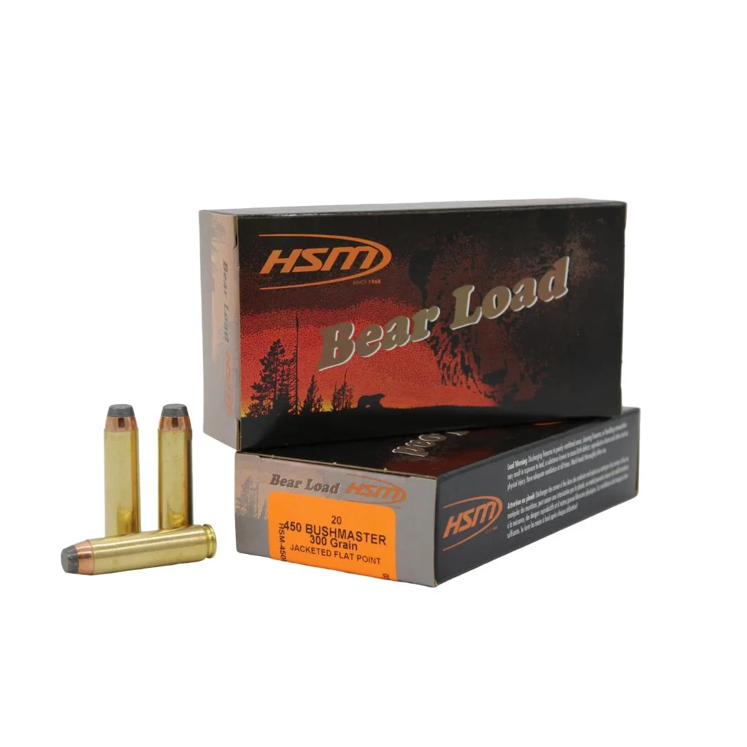 primary-42859 HSM Bear Load Rifle Ammunition, black and orange box with two upright cartridges