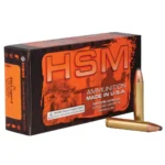 HSM Legends Rifle Ammunition, orange and black box with two cartridges in front