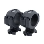 ZRO Delta 30MM Stealthcut Rings, two black scope rings in angled front view