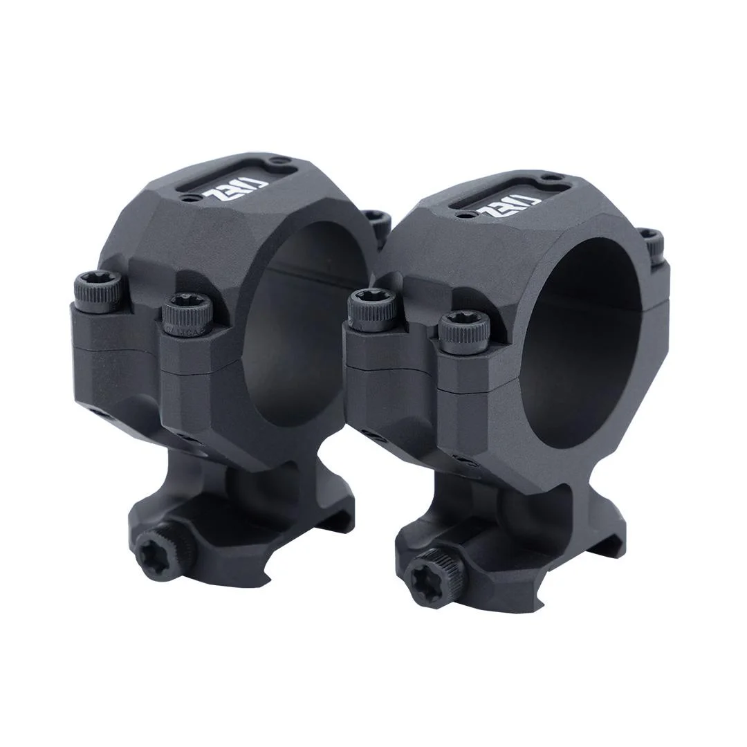 primary-42873 ZRO Delta 30MM Stealthcut Rings, two black scope rings in angled front view