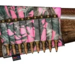 Grovtec Buttstock Cartridge Shell Holder, pink and green camouflage holder mounted on rifle stock