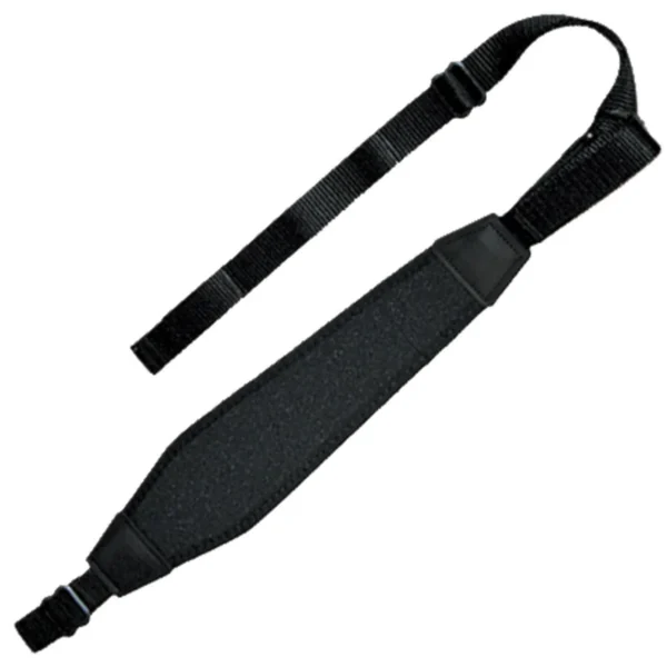 GrovTec Premium Padded Nylon Sling, black full-length view with wide shoulder pad