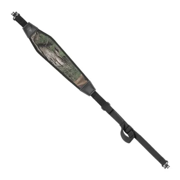 Grovtec Us Inc. Grovtev QS Trek Sling, green camouflage angled view with padded section and swivels